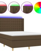 vidaXL Posteľ boxsping s matracom a LED tmavohnedá 140x200 cm látka