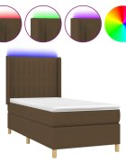 vidaXL Posteľ boxsping s matracom a LED tmavohnedá 90x200 cm látka