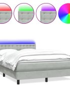 vidaXL Posteľný rám boxsping s matracom a LED bledosivý 160x210 cm zamat