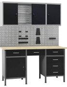 vidaXL Pracovný stôl so štyrmi nástennými panelmi a dvoma skrinkami