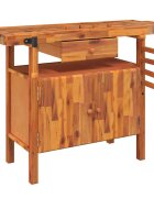 vidaXL Pracovný stôl so zásuvkou a zverákom 124x52x83 cm masívne drevo akácia