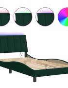 vidaXL Rám postele s LED bez matraca Hankotmavozelený 100x200 cm zamat