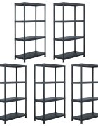 vidaXL Regále s úložnými poličkami 5ks čierne 60x30x138 cm plast