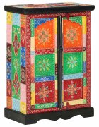 vidaXL Ručne maľovaná komoda s dvierkami 53x30x75cm mangovníkový masív