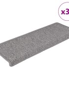 vidaXL Samolepiace nášľapy na schody Sisal 30 ks 65x21x4 cm strieborné