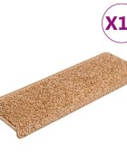 vidaXL Schodové rohože 10 ks 65x21x4 cm béžové s obdĺžnikovým okrajom