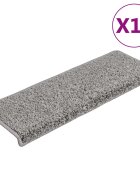 vidaXL Schodové rohože 15 ks 65x21x4 cm sivé s obdĺžnikovým okrajom