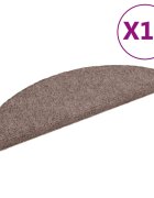 vidaXL Schodové rohože samolepiace 15 ks 56x17x3 cm svetlohnedé polkruhové