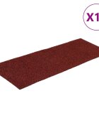 vidaXL Schodové rohože samolepiace 15 ks 60x25 cm bordovo červené obdĺžnikové