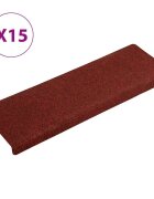 vidaXL Schodové rohože samolepiace 15 ks 65x21x4 cm bordovo červené s obdĺžnikovým okrajom
