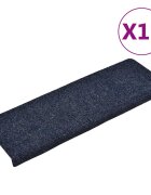 vidaXL Schodové rohože samolepiace 15 ks 65x21x4 cm modré s obdĺžnikovým okrajom