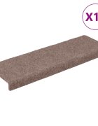 vidaXL Schodové rohože samolepiace 15 ks 65x21x4 cm svetlohnedé s obdĺžnikovým okrajom