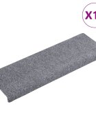 vidaXL Schodové rohože samolepiace 15 ks 65x21x4 cm svetlosivé s obdĺžnikovým okrajom