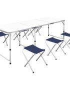 vidaXL Skladací kempingový set stôl+6 stoličiek nastaviteľná výška 180x60cm