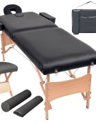 vidaXL Skladací masážny stôl 2 zóny+stolička 10 cm hrubá čierna