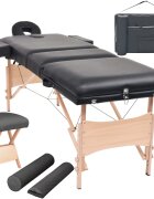 vidaXL Skladací masážny stôl 3 zóny+stolička 10 cm hrubá čierna