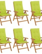 vidaXL Skladacie polohovacie kreslá s vankúšmi 6 ks masívne teakové drevo
