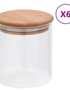vidaXL Skladovacie sklenené poháre s bambusovými viečkami 6 ks 600 ml