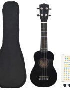 vidaXL Sopránové ukulele s taškou pre deti čierne 21"