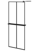 vidaXL Sprchová stena s policou čierna 80x195 cm ESG sklo a hliník