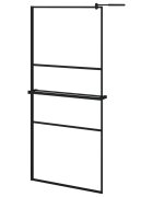 vidaXL Sprchová stena s policou čierna 90x195 cm ESG sklo a hliník