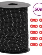 vidaXL Stanové lano s reflexnými pásikmi a napinákmi 50 m 3 mm