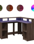 vidaXL Stôl s LED svetlami hnedý dub 130x130x91 cm kompozitné drevo