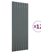 vidaXL Strešné panely 12 ks pozinkovaná oceľ antracitové 100x36 cm