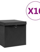 vidaXL Úložné boxy s vekom 10 ks 28x28x28 cm čierne
