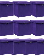 vidaXL Úložné boxy s vekom 10 ks fialové 32x32x32 cm látka
