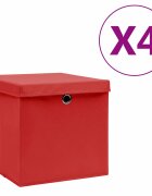 vidaXL Úložné boxy s vekom 4 ks 28x28x28 cm červené