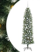 vidaXL Umelý chudý vianočný strom Zelená a biela 180 cm