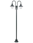 vidaXL Záhradná stĺpová lampa E27 220 cm hliník 2-lampáše tmavozelená