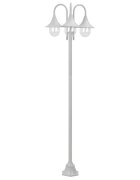 vidaXL Záhradná stĺpová lampa E27 220 cm hliníková 3 lampáše biela