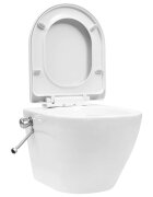 vidaXL Závesné bezokrajové WC s funkciou bidetu biele keramické