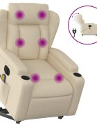 vidaXL Zdvíhacie a sklápacie elektrické masážne kreslo krémové látka