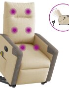 vidaXL Zdvíhacie a sklápacie elektrické masážne kreslo krémové látka
