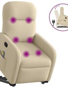 vidaXL Zdvíhacie a sklápacie masážne kreslo krémové látka