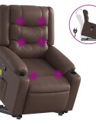 vidaXL Zdvíhacie masážne sklápacie kreslo hnedé umelá koža