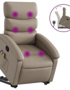 vidaXL Zdvíhacie masážne sklápacie kreslo kapučínové umelá koža