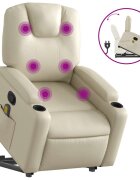 vidaXL Zdvíhacie masážne sklápacie kreslo krémové umelá koža