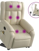 vidaXL Zdvíhacie masážne sklápacie kreslo krémové umelá koža