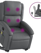 vidaXL Zdvíhacie masážne sklápacie kreslo sivé umelá koža
