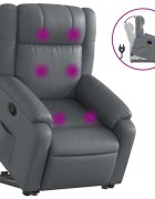 vidaXL Zdvíhacie masážne sklápacie kreslo sivé umelá koža