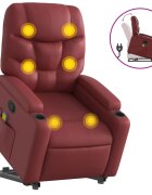 vidaXL Zdvíhacie masážne sklápacie kreslo vínovočervené umelá koža