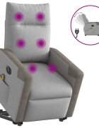 vidaXL Zdvíhacie sklápacie elektrické masážne kreslo oblakšedá látka
