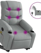 vidaXL Zdvíhacie sklápacie elektrické masážne kreslo svetlosivé látka