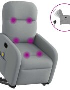 vidaXL Zdvíhacie sklápacie elektrické masážne kreslo svetlosivé látka