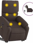 vidaXL Zdvíhacie sklápacie elektrické masážne kreslo tmavohnedé látka