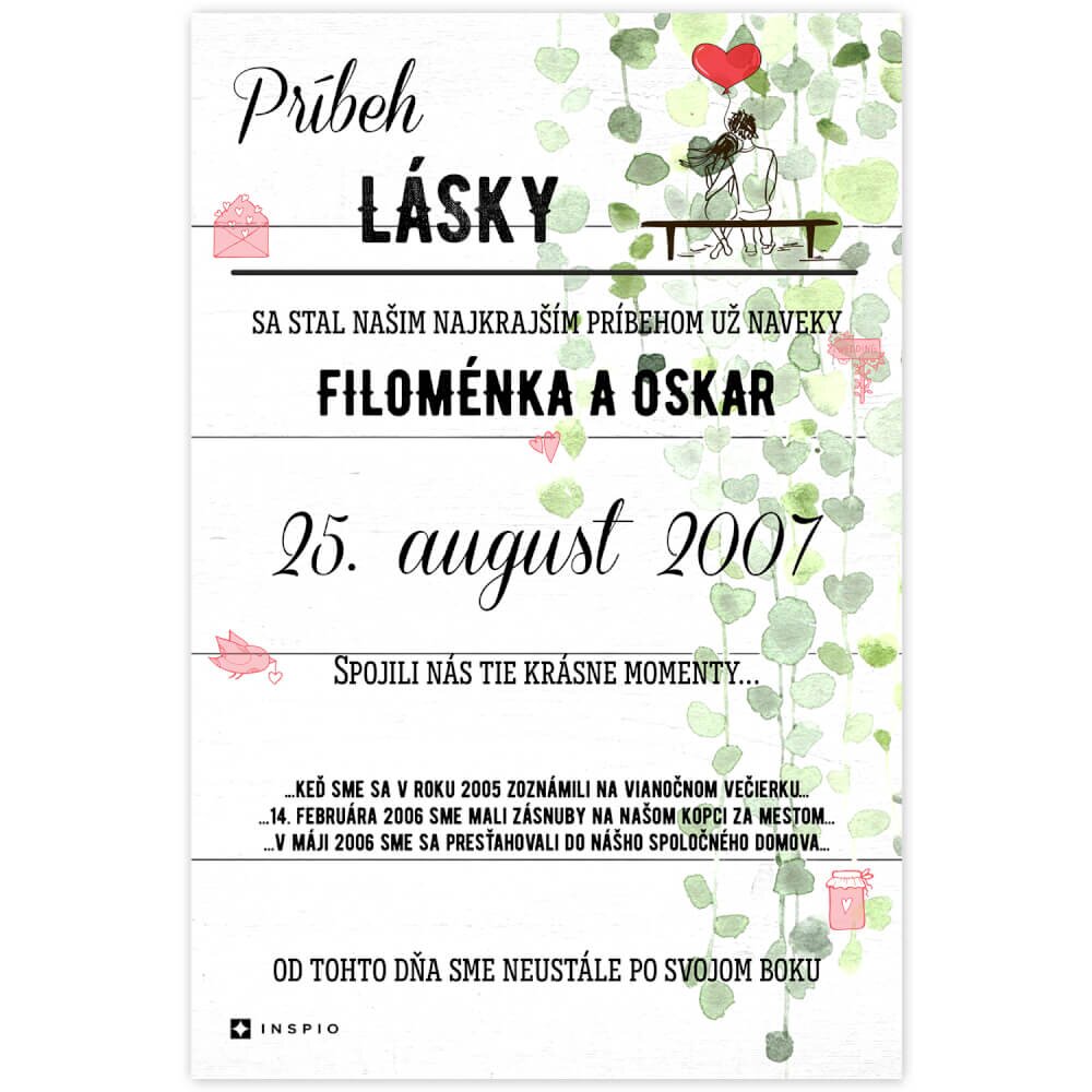 INSPIO Darček na svadbu - Najkrajší príbeh novomanželov na tabuľke